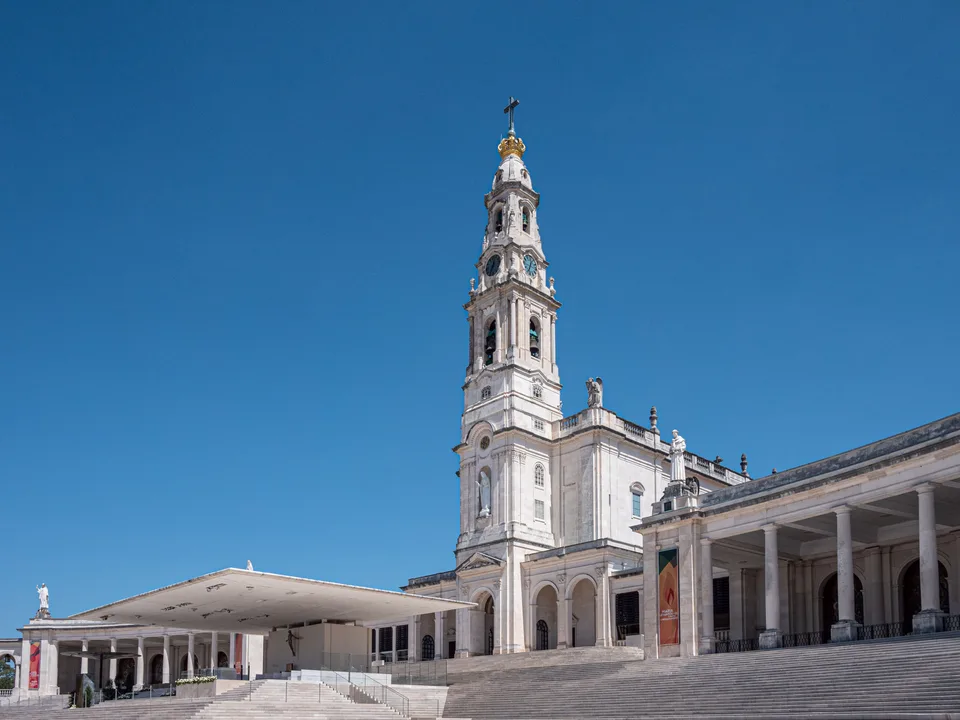Basilica tower and colonnades of the Sanctuary of Fátima