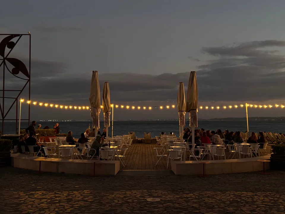 Evening tables at a restaurant terrace in Lisbon