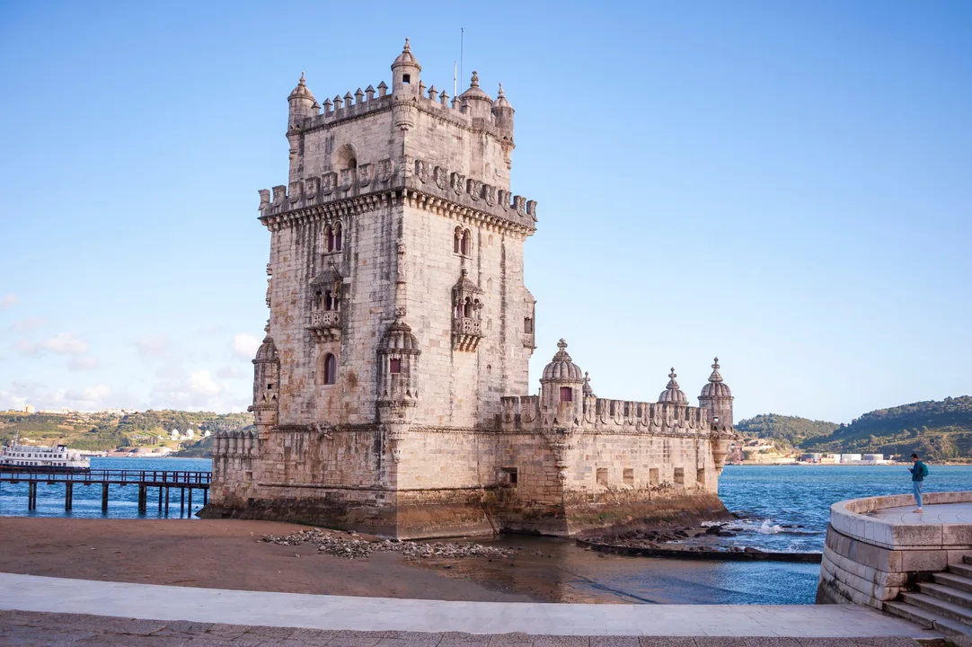 Belém Tower standing in the Tagus riverfront in Lisbon