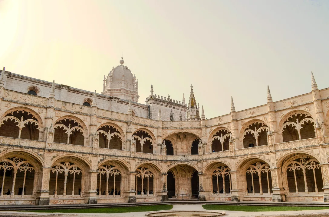 Jerónimos Monastery facade with Manueline stonework in Lisbon