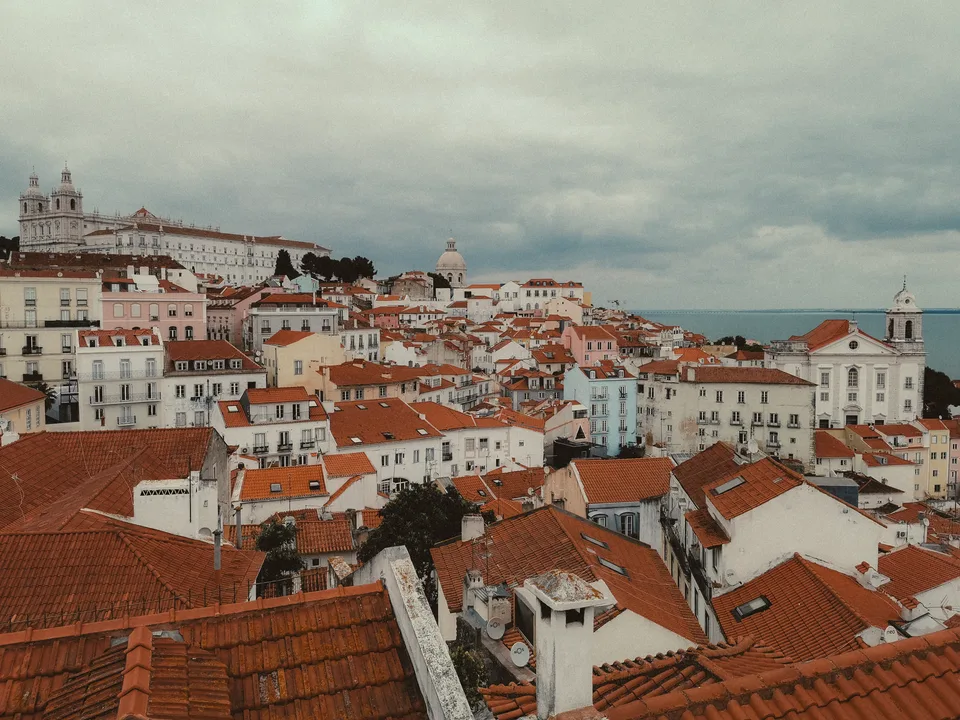 Panorama over Lisbon rooftops from a miradouro viewpoint