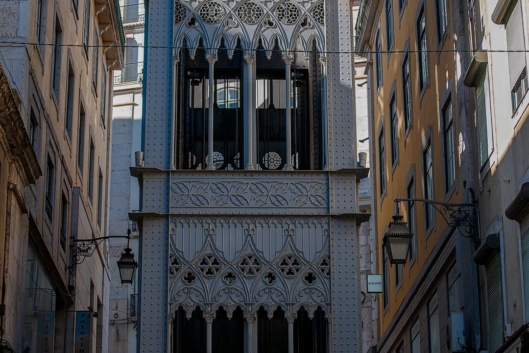 Santa Justa lift rising between Baixa and Chiado in Lisbon